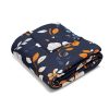 11769023924000381901_2048-1.jpeg Navy Blue and Brown Floral Fleece Blanket - Traditional Indian Block Print Design with Hand-Stamped Look