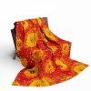 Vibrant Red and Yellow Bandhani Tie Dye Fleece Blanket with Traditional Indian Paisley Design
