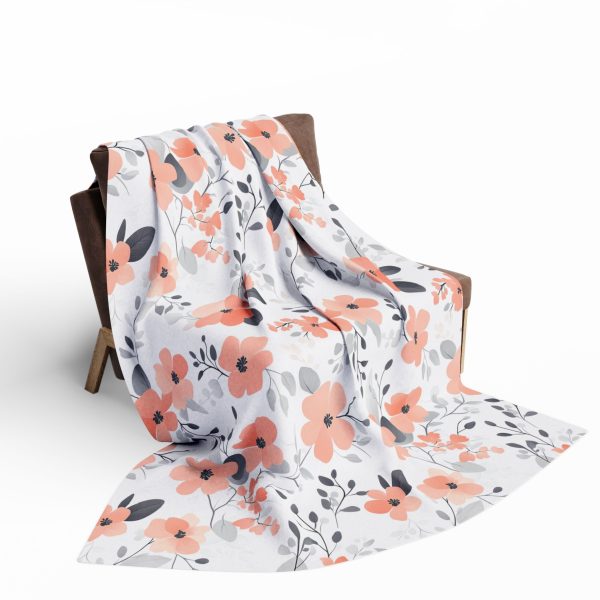 Muted Monochromatic Fleece Blanket with Expressive Brush Painting of Gulmohar Tree Flowers on White Background