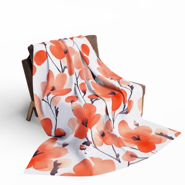Gulmohar Tree Flowers Fleece Blanket - Minimalist Watercolor Design on White Background