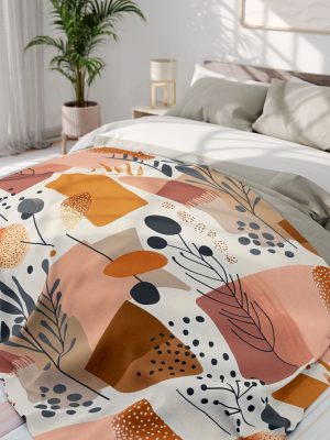 12577042565389407177_2048-1.jpeg Boho Abstract Fleece Blanket with Geometric and Floral Motifs in Muted Pastel and Earth Tones