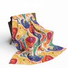 Rajasthani Inspired Fleece Blanket - Bandhani Dot Art Pattern in Vibrant Colors with Peacocks, Paisleys, and Floral Motifs