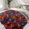 Bhil Tribal Art Fleece Blanket - Vibrant Large Flower Shapes with Colorful Dot Work - Traditional Pattern