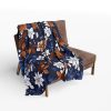Navy Blue and Brown Floral Fleece Blanket - Traditional Indian Block Print Style for Home Decor - Textile Texture Effect