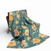 Elegant Vintage Rose Fleece Blanket in Peach and Mustard Tones on Teal Background