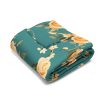 Elegant Vintage Roses Fleece Blanket in Soft Peach and Mustard Tones on Teal Background