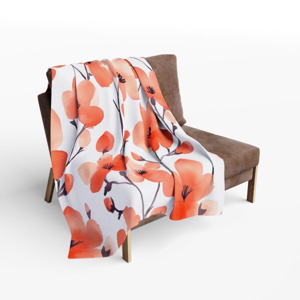 Gulmohar Tree Flowers Fleece Blanket - Minimalist Watercolor Design on White Background