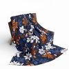 Navy Blue and Brown Floral Fleece Blanket - Traditional Indian Block Print Style for Home Decor - Textile Texture Effect