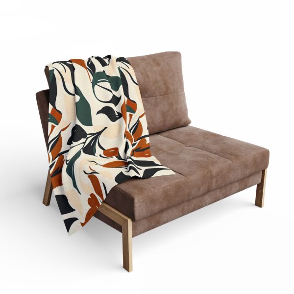 16464328440355769581_2048-1.jpeg Digital Blue Floral Fleece Blanket - Elegant Black, White, Brown, and Green Tones - Organic Shapes and Soft Hues for Cozy Comfort