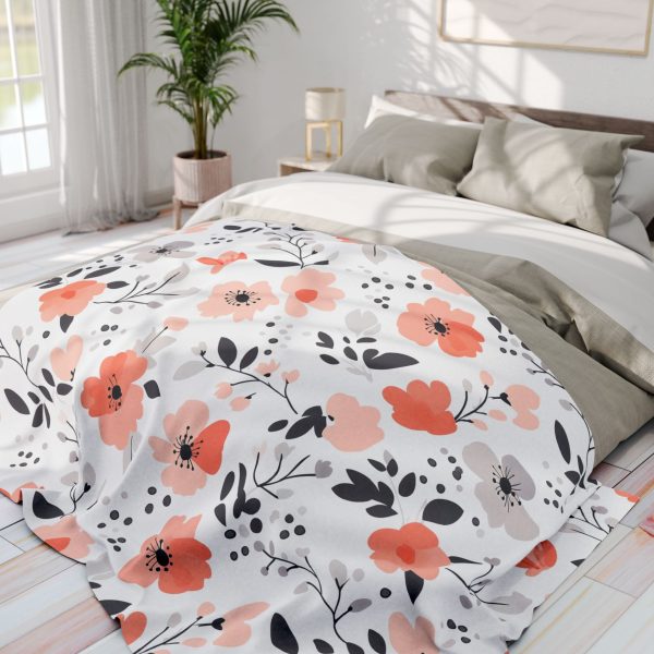 16537233769702526862_2048-1.jpeg Cute Pastel Pink, Pale Peach, and Gray Floral Pattern Fleece Blanket - Cozy Home Decor Essential