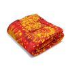 Vibrant Red and Yellow Bandhani Tie Dye Fleece Blanket with Traditional Indian Paisley Design