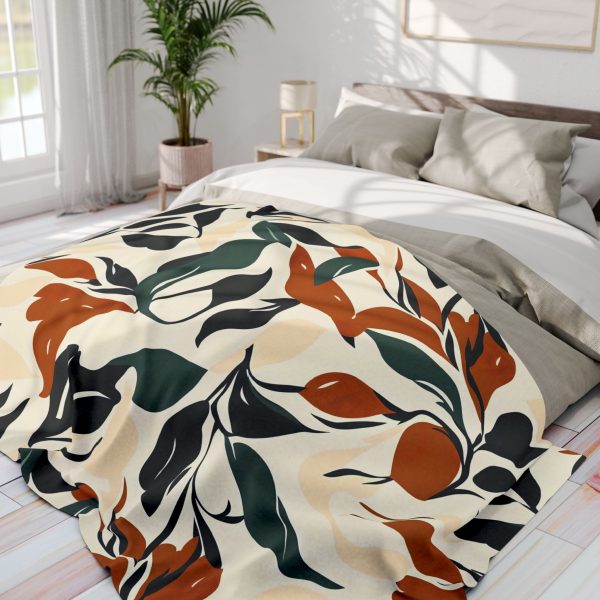 17586689679007359315_2048-1.jpeg Digital Blue Floral Fleece Blanket - Elegant Black, White, Brown, and Green Tones - Organic Shapes and Soft Hues for Cozy Comfort