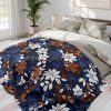 Navy Blue and Brown Floral Fleece Blanket - Traditional Indian Block Print Style for Home Decor - Textile Texture Effect