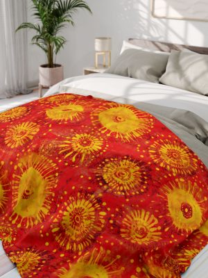 17813736126907695535_2048-1.jpeg Vibrant Red and Yellow Bandhani Tie Dye Fleece Blanket with Traditional Indian Paisley Design