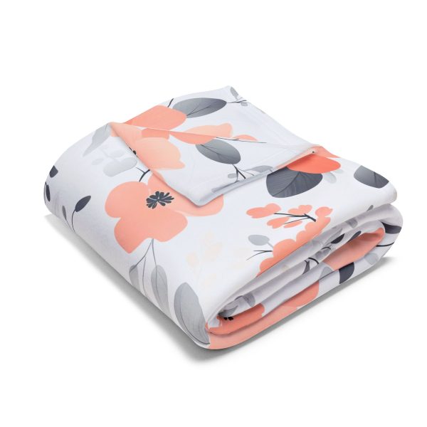 Muted Monochromatic Fleece Blanket with Expressive Brush Painting of Gulmohar Tree Flowers on White Background