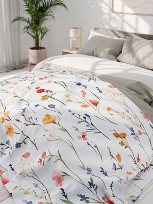 2104707211930278202_2048-1.jpeg Meadow Flowers Watercolor Fleece Blanket - Pastel Colors with Cute Floral Pattern, White Floral Print, Soft and Cozy