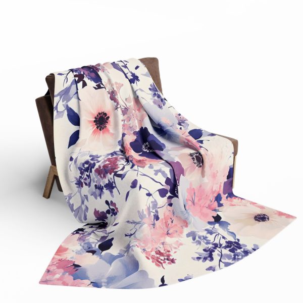 2121063179049875694_2048-1.jpeg Dreamy Floral Fleece Blanket - Soft Pastel Bouquet Pattern by Tadashi Yamamoto | Purple, Pink, White, Navy Blue | Cozy Home Decor