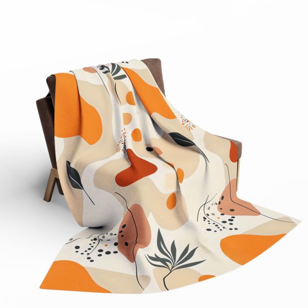 Boho Abstract Fleece Blanket with Geometric and Floral Motifs in Muted Pastel and Earth Tones - Cozy and Stylish Home Decor