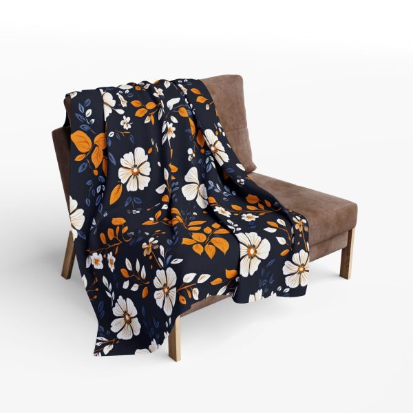 2626205355425090410_2048-1.jpeg Navy Blue and Brown Floral Fleece Blanket - Traditional Indian Block Print Design with Hand-Stamped Look
