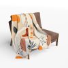 Boho Abstract Fleece Blanket with Geometric and Floral Motifs in Muted Pastel and Earth Tones - Cozy and Stylish Home Decor