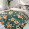 Elegant Vintage Rose Fleece Blanket in Peach and Mustard Tones on Teal Background