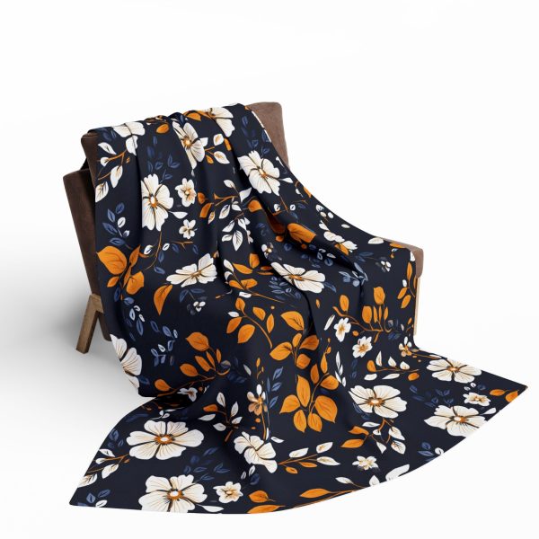 3411805932623901328_2048-1.jpeg Navy Blue and Brown Floral Fleece Blanket - Traditional Indian Block Print Design with Hand-Stamped Look