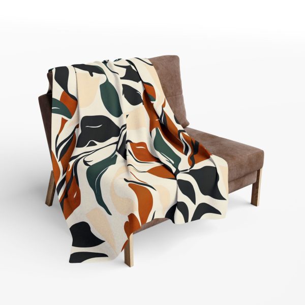 3471410481058164208_2048-1.jpeg Digital Blue Floral Fleece Blanket - Elegant Black, White, Brown, and Green Tones - Organic Shapes and Soft Hues for Cozy Comfort