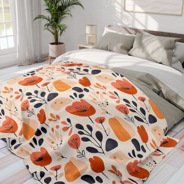 4447749371138474972_2048.jpeg Boho Abstract Fleece Blanket with Geometric and Floral Motifs in Muted Pastel and Earth Tones, Smooth Flat Style