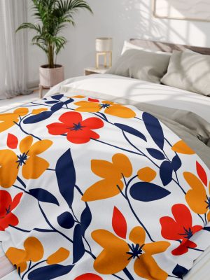 Abstract Floral Fleece Blanket Inspired by Henri Matisse - Bold Colors, Cut Paper Style - Three Color Options