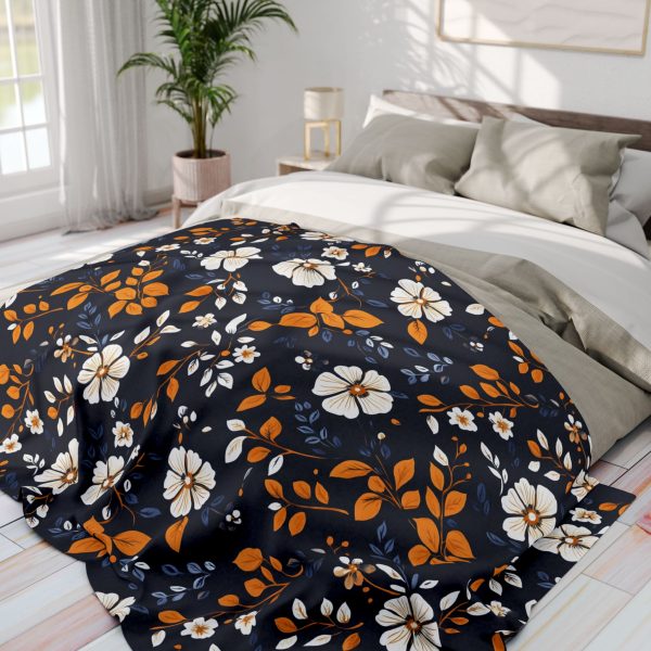 6615077971400541465_2048-1.jpeg Navy Blue and Brown Floral Fleece Blanket - Traditional Indian Block Print Design with Hand-Stamped Look