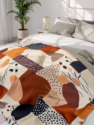 Boho Abstract Geometric Floral Fleece Blanket in Muted Pastel & Earth Tones - Smooth & Stylish