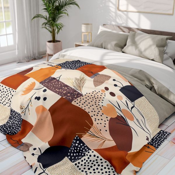Boho Abstract Geometric Floral Fleece Blanket in Muted Pastel & Earth Tones - Smooth & Stylish
