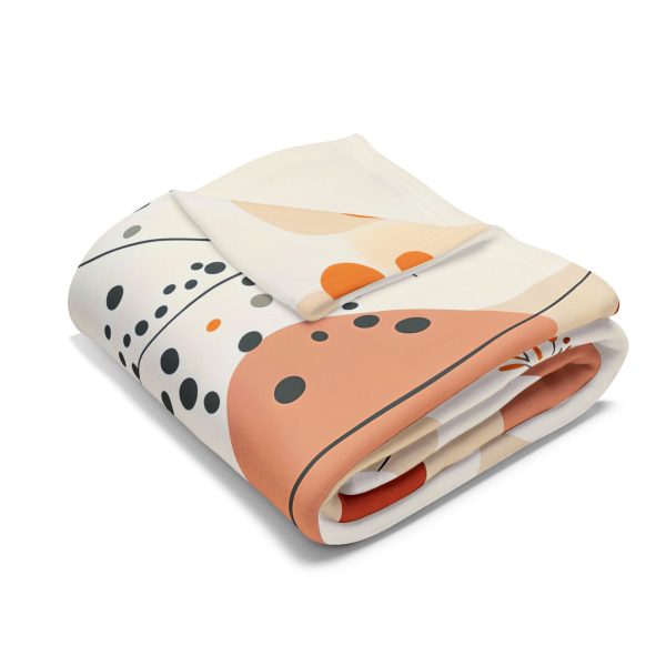 Boho Abstract Fleece Blanket with Geometric and Floral Motifs in Muted Pastel and Earth Tones - Cozy and Stylish Home Decor