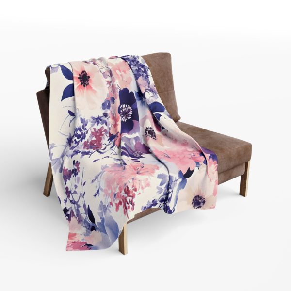 7639425299155685872_2048-1.jpeg Dreamy Floral Fleece Blanket - Soft Pastel Bouquet Pattern by Tadashi Yamamoto | Purple, Pink, White, Navy Blue | Cozy Home Decor