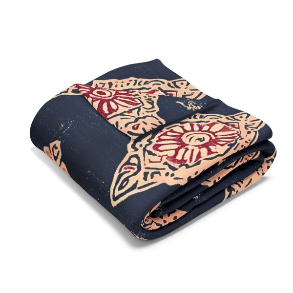 8588393960524762549_2048-1.jpeg Indigo and Crimson Ajrakh Textile Pattern Fleece Blanket - Traditional Indian Block Print Style with Geometric Motifs