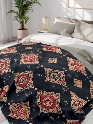 8755760145577439717_2048-1.jpeg Indigo and Crimson Ajrakh Textile Pattern Fleece Blanket - Traditional Indian Block Print Style with Geometric Motifs