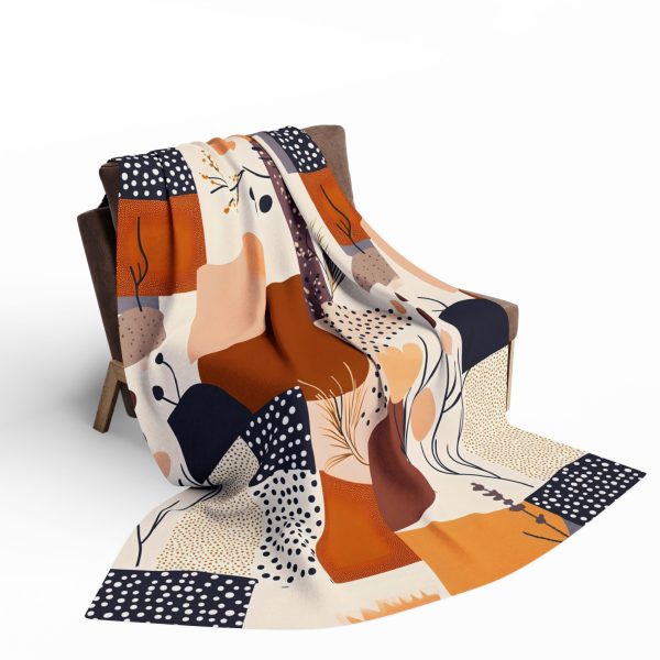 Boho Abstract Geometric Floral Fleece Blanket in Muted Pastel & Earth Tones - Smooth & Stylish