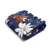Navy Blue and Brown Floral Fleece Blanket - Traditional Indian Block Print Style for Home Decor - Textile Texture Effect