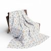 10034769751833872027_2048.jpeg Minimalist Indian Motif Fleece Blanket in Light Blue, Soft Orange, and Cream - Elegant Design Inspired by Madhubani and Warli Art