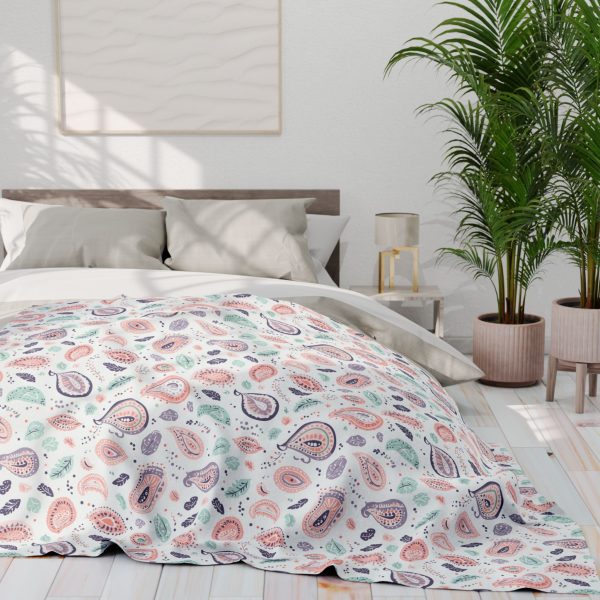 1018047608375314407_2048.jpeg Minimalist Paisley Motif Fleece Blanket in Pastel Pink, Mint, Lavender - Sophisticated and Elegant Design