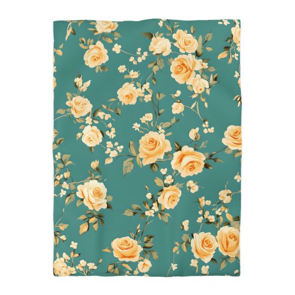 Vintage-Style Floral Microfiber Duvet Cover - Peach & Mustard Roses on Teal - Lightweight & Breathable - Invisible Zipper - Ideal for Indian-Inspired Bedroom Decor & Gifting