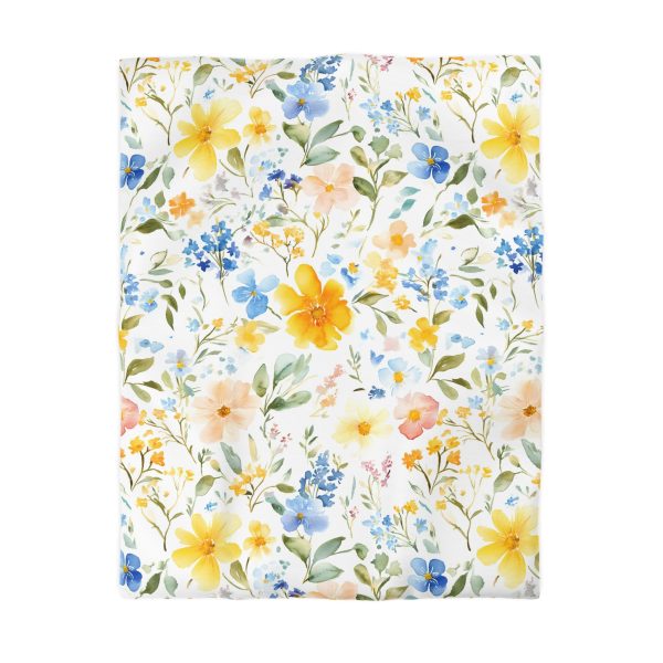 Watercolor Floral Microfiber Duvet Cover - Soft Pastel Flowers, Lightweight Breathable Fabric, Invisible Zipper Closure - Perfect for a Serene Indian-Inspired Bedroom Decor
