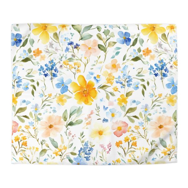 Watercolor Floral Microfiber Duvet Cover - Soft Pastel Flowers, Lightweight Breathable Fabric, Invisible Zipper Closure - Perfect for a Serene Indian-Inspired Bedroom Decor