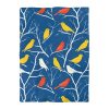 13573437520511433356_2048.jpeg Mid-Century Modern Vintage Bird Illustration on Blue Background - Yellow, Orange, Red Silhouettes