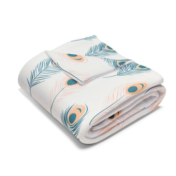 14425102501678621226_2048.jpeg Indian Art Inspired Peacock Feather Fleece Blanket - Soft Teal, Blush, Cream - Home Decor Throw for Sofa or Bed