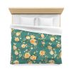 Vintage-Style Floral Microfiber Duvet Cover - Peach & Mustard Roses on Teal - Lightweight & Breathable - Invisible Zipper - Ideal for Indian-Inspired Bedroom Decor & Gifting