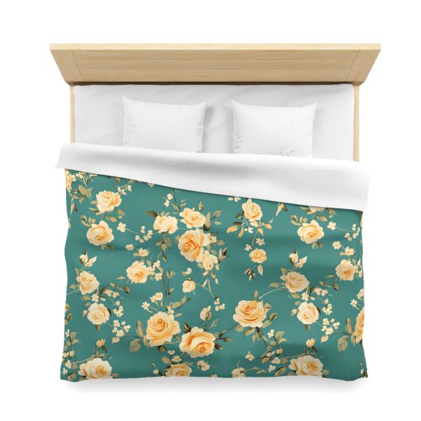 Vintage-Style Floral Microfiber Duvet Cover - Peach & Mustard Roses on Teal - Lightweight & Breathable - Invisible Zipper - Ideal for Indian-Inspired Bedroom Decor & Gifting