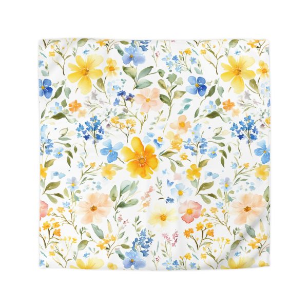 Watercolor Floral Microfiber Duvet Cover - Soft Pastel Flowers, Lightweight Breathable Fabric, Invisible Zipper Closure - Perfect for a Serene Indian-Inspired Bedroom Decor