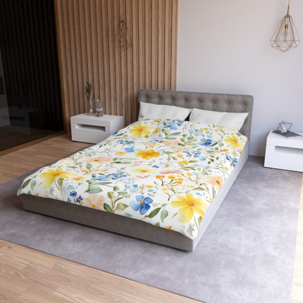 Watercolor Floral Microfiber Duvet Cover - Soft Pastel Flowers, Lightweight Breathable Fabric, Invisible Zipper Closure - Perfect for a Serene Indian-Inspired Bedroom Decor