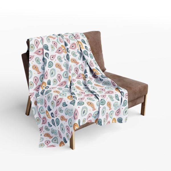 15772947566931549639_2048.jpeg Paisley Watercolor Fleece Blanket - Elegant Hand-Drawn Design on Soft White Background